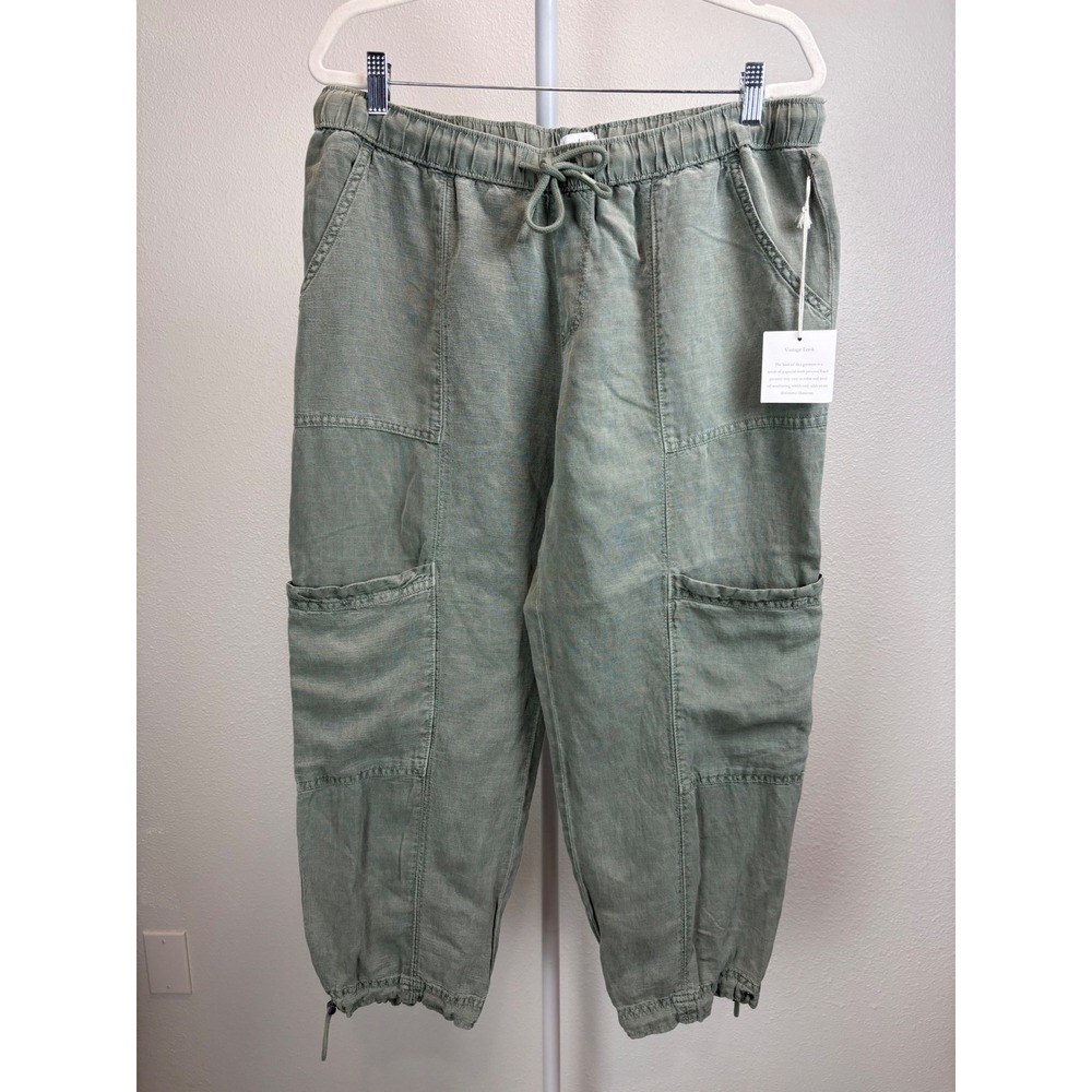 Nicole Miller New York Womens XL Sage Green Linen Blend Cargo Jogger Pants New